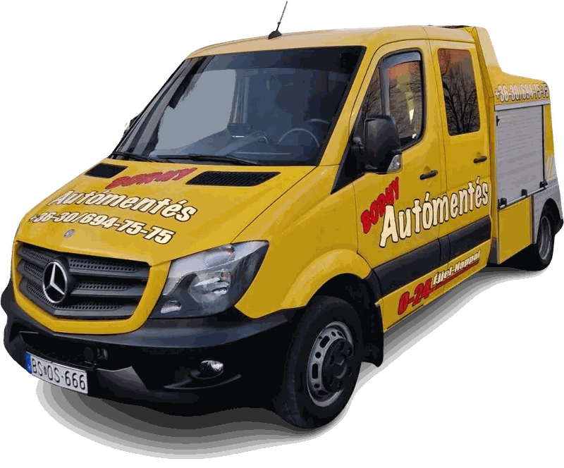 Borhy Autómentés sárga Mercedes Sprinter emelővontatója